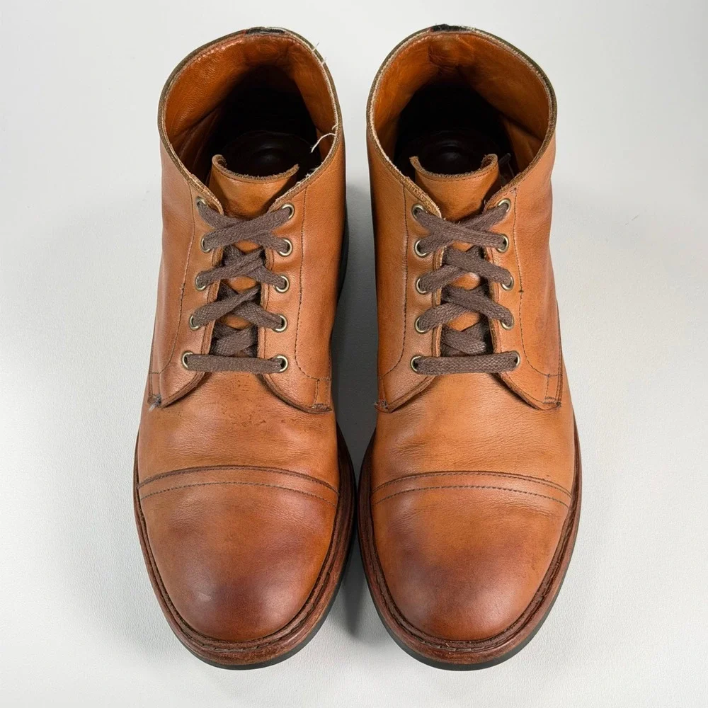 Allen Edmonds Patton Boots Mens 10 Brown Leather Cap Toe Lace Up Combat Dainite